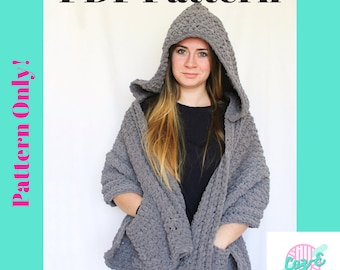 Pattern: Charleston Hooded Shawl Crochet Pattern, Hooded Shawl, Shawl Pattern, Pocket Shawl Pattern, Crochet Shawl, Crochet Pocket Shawl,