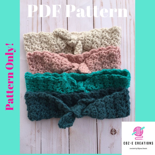 Pattern: Daisy Mae Headband, Crochet Pattern, Crochet Headband pattern, tie headband, Spring headband, Spring crochet headband pattern, pdf