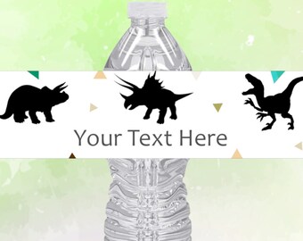 Dinosaur Water Bottle Label - Editable PDF - Printable Instant Download