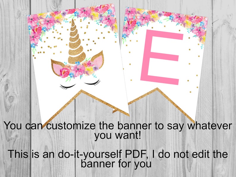 Unicorn Birthday Banner Custom Unicorn Birthday Banner Unicorn Editable PDF Printable Instant Download image 2