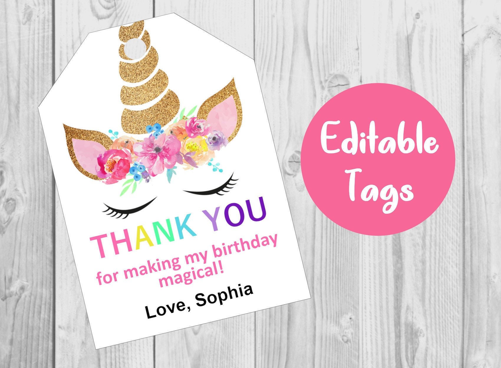 Unicorn Thank You Tags Unicorn Favor Tags Editable PDF Printable Instant Download - Etsy