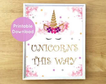 Unicorns This Way Printable Birthday Party Sign - Pink Unicorn Welcome Sign - Wall Decor