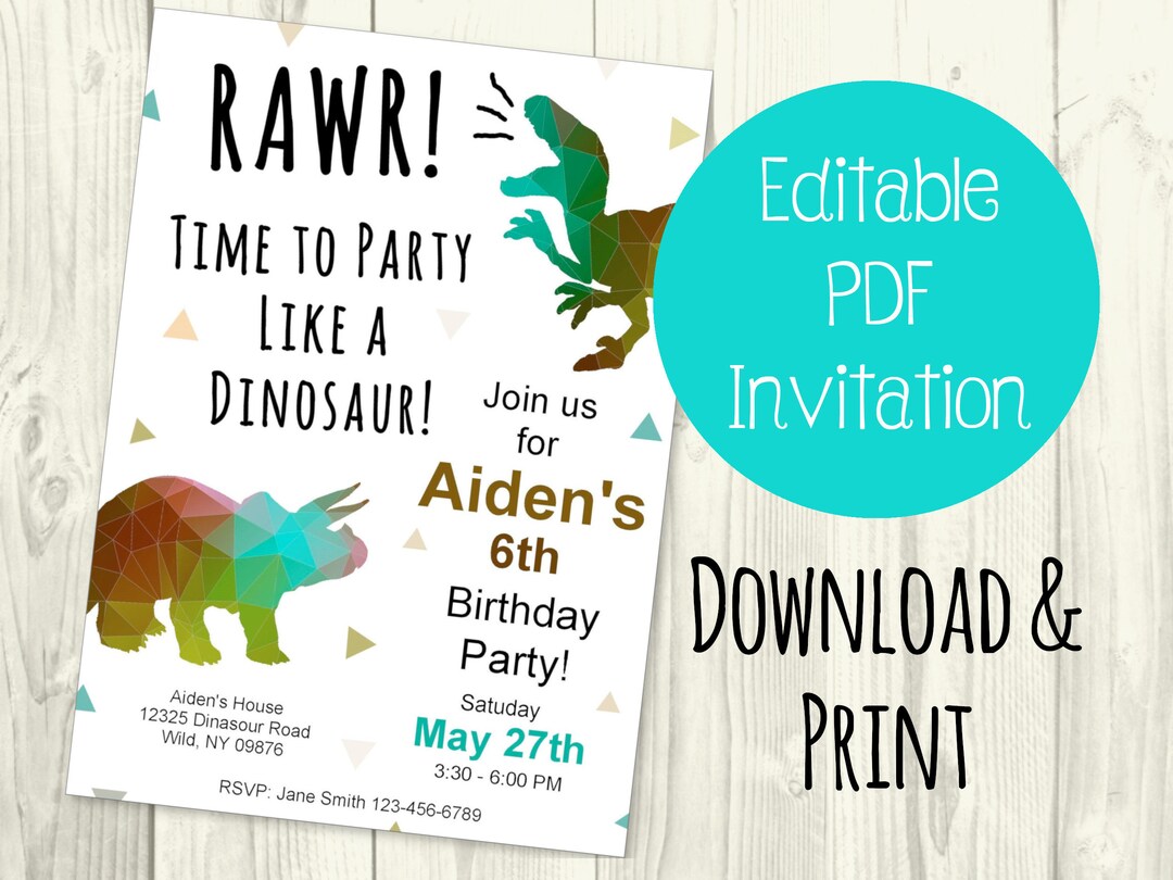 Dinosaur Birthday Invitation - Dinosaur Invitation Instant Download ...