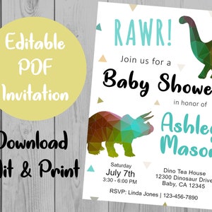 Dinosaur Baby Shower Invitation - Instant Download - Printable Inviation - DIY Editable PDF Invites