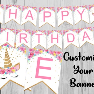 Unicorn Birthday Banner Custom Unicorn Birthday Banner Unicorn Editable PDF Printable Instant Download image 3