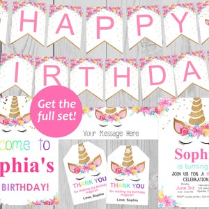 Unicorn Birthday Banner Custom Unicorn Birthday Banner Unicorn Editable PDF Printable Instant Download image 4