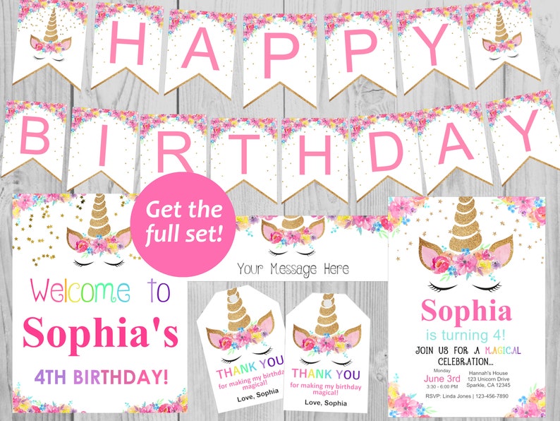 Unicorn Birthday Banner Custom Unicorn Birthday Banner Unicorn Editable PDF Printable Instant Download image 4