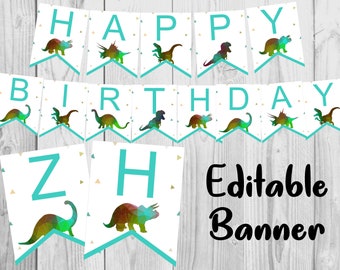 Dinosaur Banner - Custom Dinosaur Birthday Banner - Editable PDF - Printable Instant Download