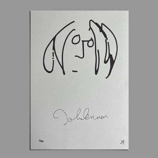 John Lennon Self Portrait Art Facsimile Machine Drawing and Autograph 9x12in | Limited Edition: 100 available