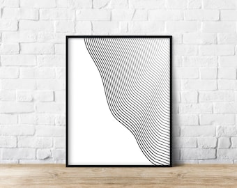 Kurven, Minimalistischer Druck, Schwarz-Weiß, Digitale Kunst, SOFORT DOWNLOAD, Wandkunst, abstrakte Kunst, einfache Kunst, Linie Kunst, Moderne Kunst, Druck