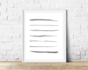 Aquarell Linien, Minimalistischer Druck, Grau und Weiß, Schwarz, Wandkunst, Minimal Art, Moderne Kunst, Digitale Kunst, SOFORTIGER DOWNLOAD, Aquarell Druck