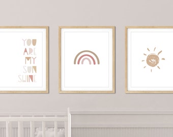 You Are My Sunshine, 3 Digitale Drucke, Kinderzimmer Kunst, Digitale Kunst, SOFORT DOWNLOAD, Kinderzimmer Dekor, Baby, Moderne Kunst, Wandkunst, Regenbogen, Boho