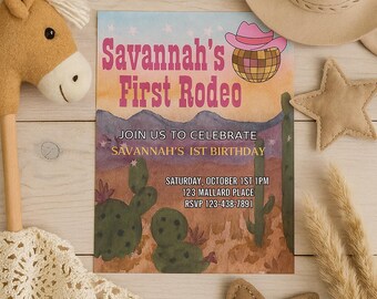 Erstes Rodeo | Bearbeitbar 1. Geburtstagseinladung | Geburtstagsfeier | Bearbeitbare Canva Vorlage | Erster Geburtstag |Western Theme | Sofort Download
