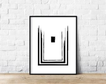 Abstrakter Druck, Minimalistischer Druck, Schwarz-Weiß, Digitale Kunst, SOFORTIGER DOWNLOAD