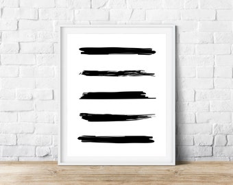 Pinselstriche, Minimalistischer Druck, Schwarz-Weiß, Digitale Kunst, SOFORT DOWNLOAD, Digitaldrucke, abstrakte Kunst, Moderne Kunst, Wandkunst, Simplistic