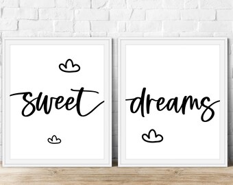 Sweet Dreams, 2 Digitale Drucke, Kinderzimmer Kunst, Digitale Kunst, SOFORT DOWNLOAD, Kinderzimmer Dekor, Baby, Moderne Kunst, Wandkunst, Wolken, Krippe, Boho