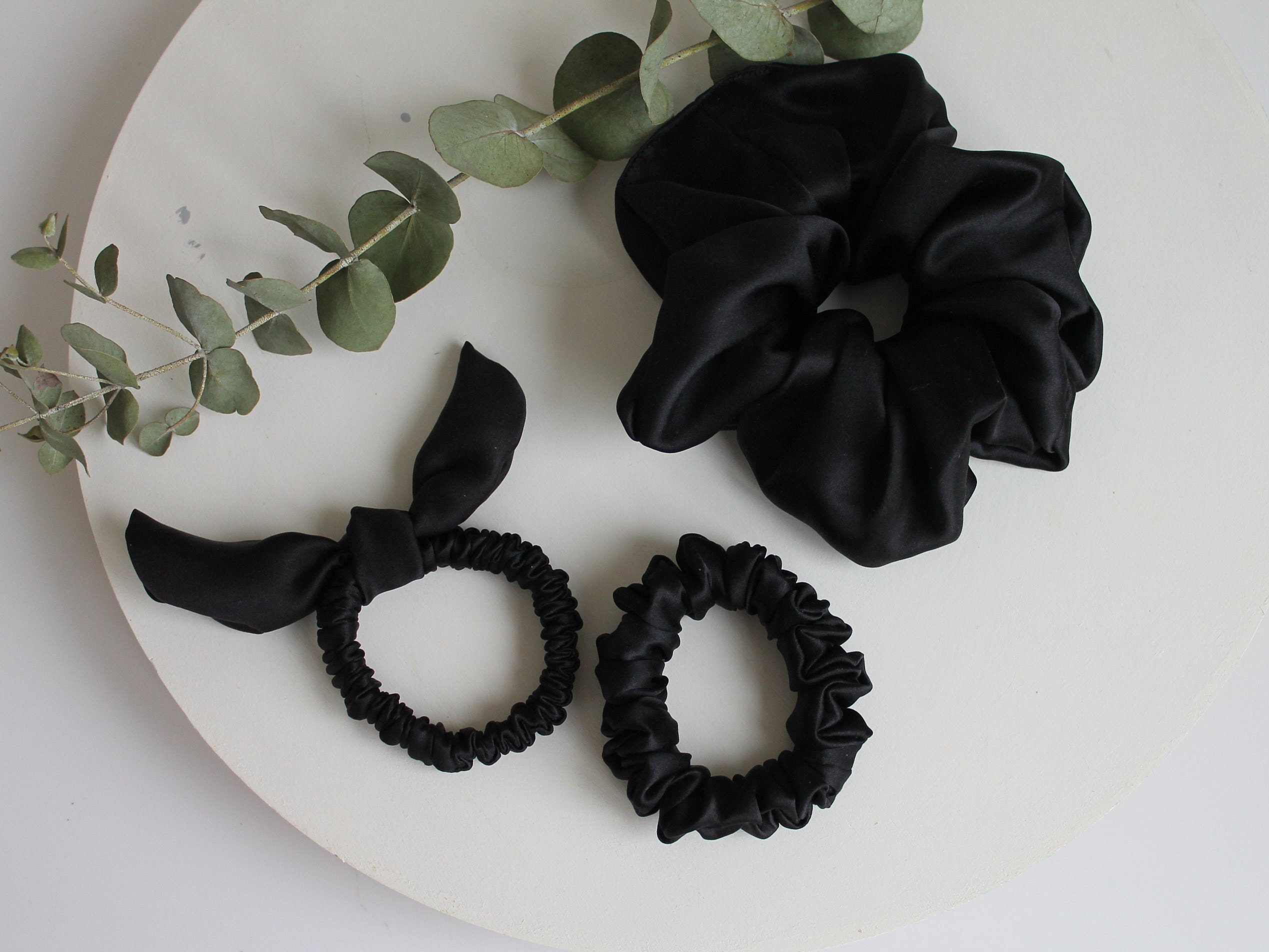 Giant silk scrunchies Black oversize scrunchie 100% | Etsy