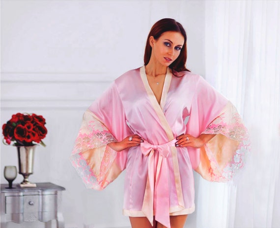 pink kimono dressing gown