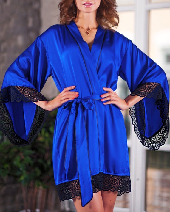 navy blue silk dressing gown
