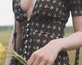 Summer dress, 100 cotton dress, decollete dress, flower dress Yuliya, vintage dress, romantic sexy dress