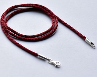 Marsala Silk Cord Necklace: Sterling Silver Clasp, Water-Resistant