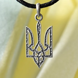 Tryzub Pendant Ukrainian coat of arms Sterling Silver 925, oxidation.Stone surface design
