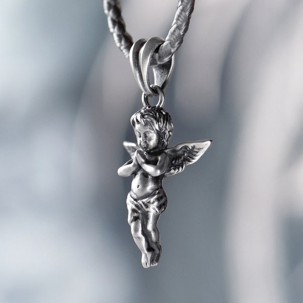 Pendentif ange. Argent sterling, oxydé.