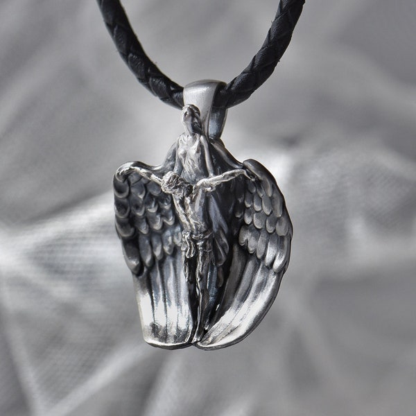 Angel Savior. Pendant Sterling Silver 925 with oxidation.