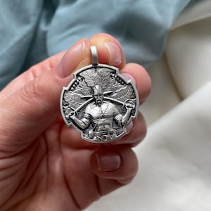 Cossack Amulet Pendant – Ukrainian Warrior Charm in Sterling Silver, Protective Prayer, Oxidized 925