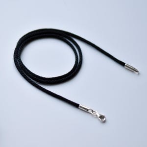 Black Silk Cord Necklace – 2mm Braided String with Sterling Silver 925 Clasp, Water-Resistant, Custom Length