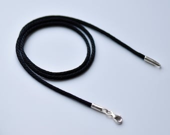 Black Silk Cord Necklace: Sterling Silver Clasp, Water-Resistant