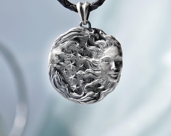 Moonlit Harmony Pendant – Romantic Sterling Silver Amulet with Oxidized Finish | Unisex Artistic Jewelry