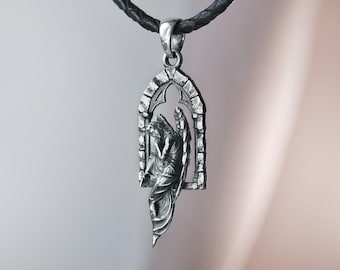 Sterling Silber Engel Anhänger: Gotischer Fenster Charm, spiritueller Schmuck