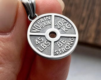 Gewicht Platte Anhänger - Sterlingsilber Gym Halskette, Motivationsschmuck für Lifter und Sportler