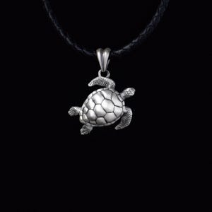 Oxidized Sterling Silver Turtle Pendant: Ocean Jewelry, Leather Cord Option