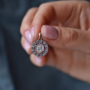 Scorpio Zodiac Pendant – Oxidized Sterling Silver 925 Medallion, Optional Leather or Silk Cord, Gift-Ready