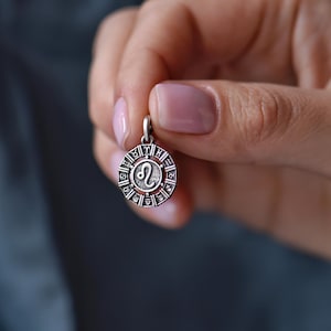 Leo Sternzeichen Anhänger - Medaillon aus oxidiertem Sterlingsilber 925, optional mit Leder- oder Seidenband, geschenkfertig