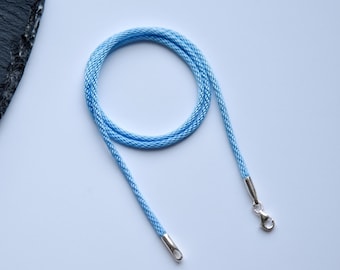 Sky Blue Silk Cord Necklace: Sterling Silver Clasp, Water-Resistant