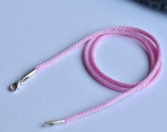 Light Rose Silk Cord Necklace: Sterling Silver Clasp, Water-Resistant
