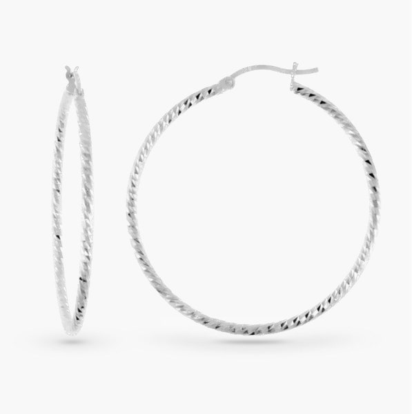 Mexican Hoops in Sterling Silver, Diamond Cut  Hoop Earrings, 5 Sizes: 1” to 2.5” diameter, Gift for Her