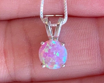 Pink Opal Necklace Silver Minimalist Dainty  Pink Opal Pendant, Wedding Bridal Necklace, Pink Birthstone Jewelry