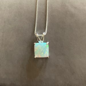 Opal Necklace Silver Necklaces for Women Minimalist Dainty White Pendant Birthstone Jewelry Gift Princess Cut • Gift for Her