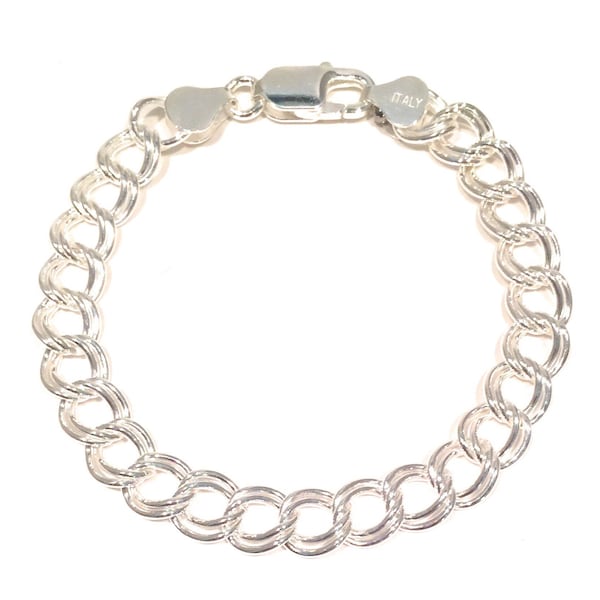 Italiaanse bedelarmband, Sterling zilveren dubbele link blanco armband, 6" tot 9" lengtes, 4 breedtes, houdt Charms vast