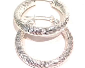 Sterling Silver Earrings - Wide Textured Hoop Earrings - Diamond Cut, Chunky Hoops - Sister Gift
