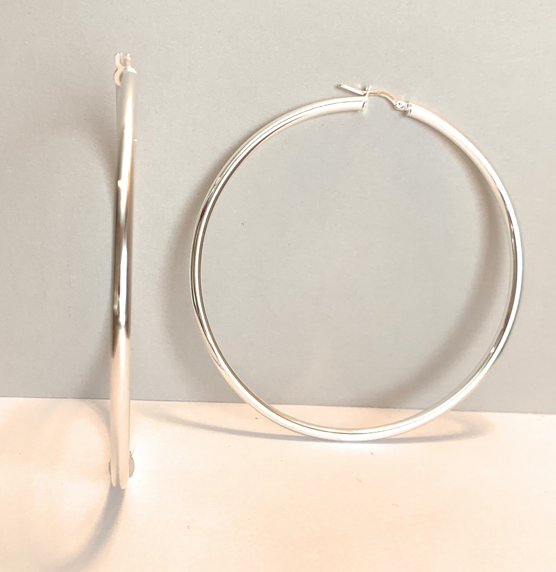 3 Inch Silver Hoop Earrings - 925 Sterling Silver Hoop - 3mm Hoops ...
