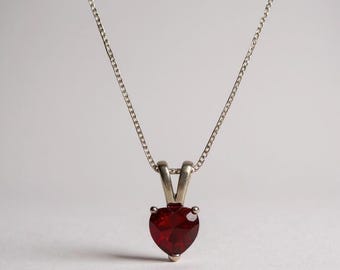 Garnet Heart Necklace Sterling Silver • Anniversary Gift for Her • Minimalist January Birthstone Jewelry •  Valentine’s Gift