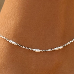 Anklet for Women •  Silver Ankle Bracelet • Diamond Cut Bar Specialty Chain