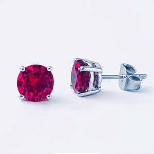 Minimalist Ruby Stud Earrings Round Sterling Silver July Birthstone Jewelry Present For Women Birthday Gift Studs