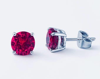 Minimalist Rubin Ohrstecker Runde Sterling Silber Juli Birthstone Schmuck Geschenk für Frauen Geburtstag Geschenk Ohrstecker