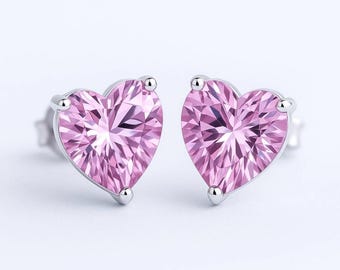 Pink Gemstone Heart Stud Earrings, Gift for Her Bridesmaids